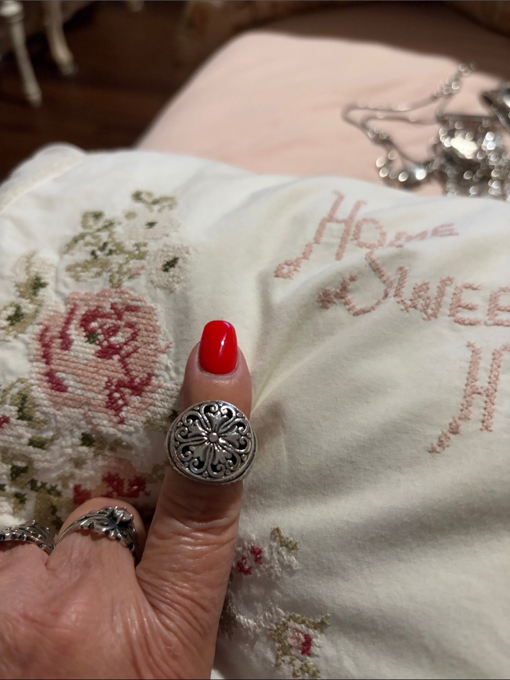 Brighton Silver Floral Button Ring with Filigree